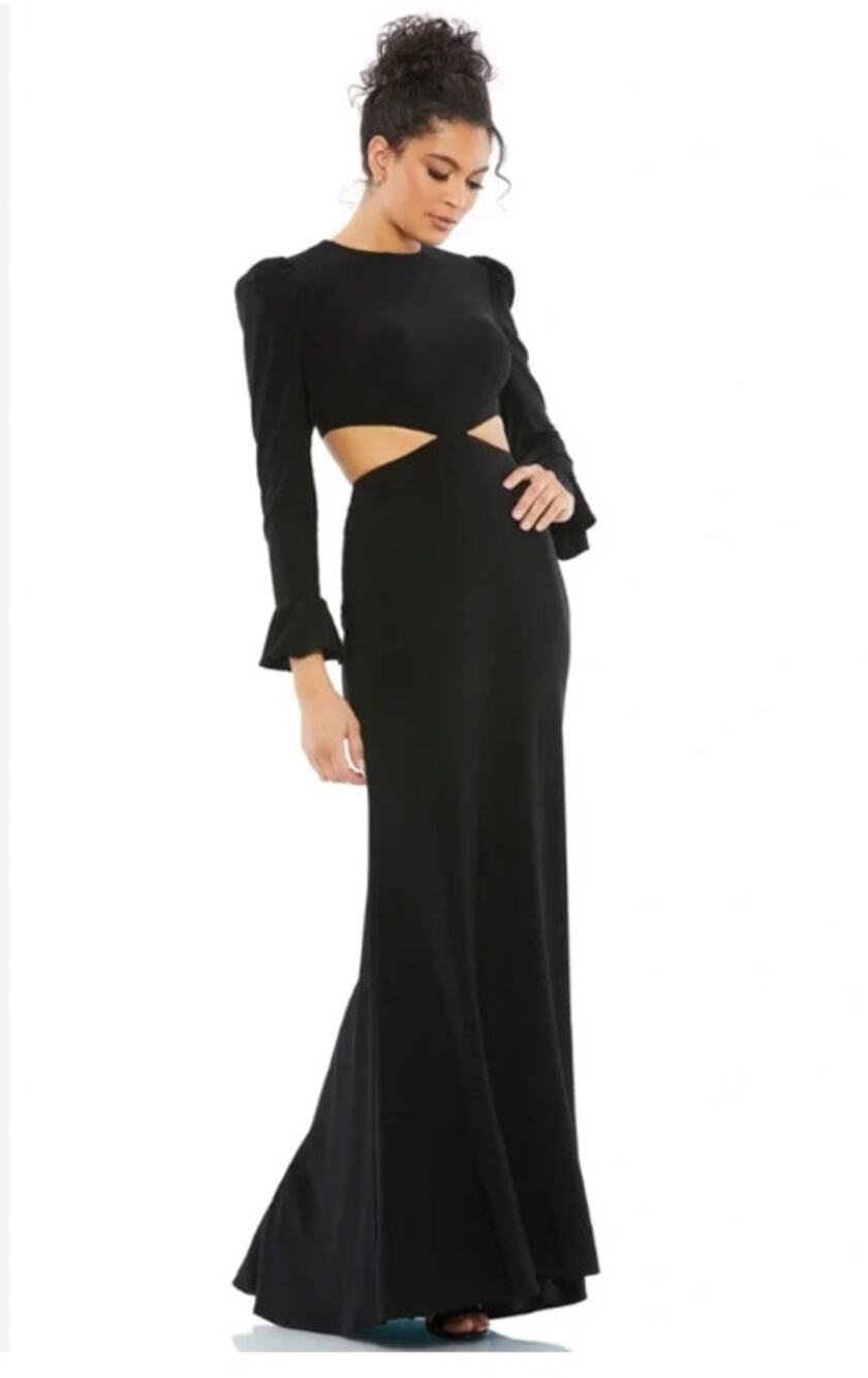 Mac Duggal 67944 Black Evening Gown Long Sleeve Cut Out Column Dress